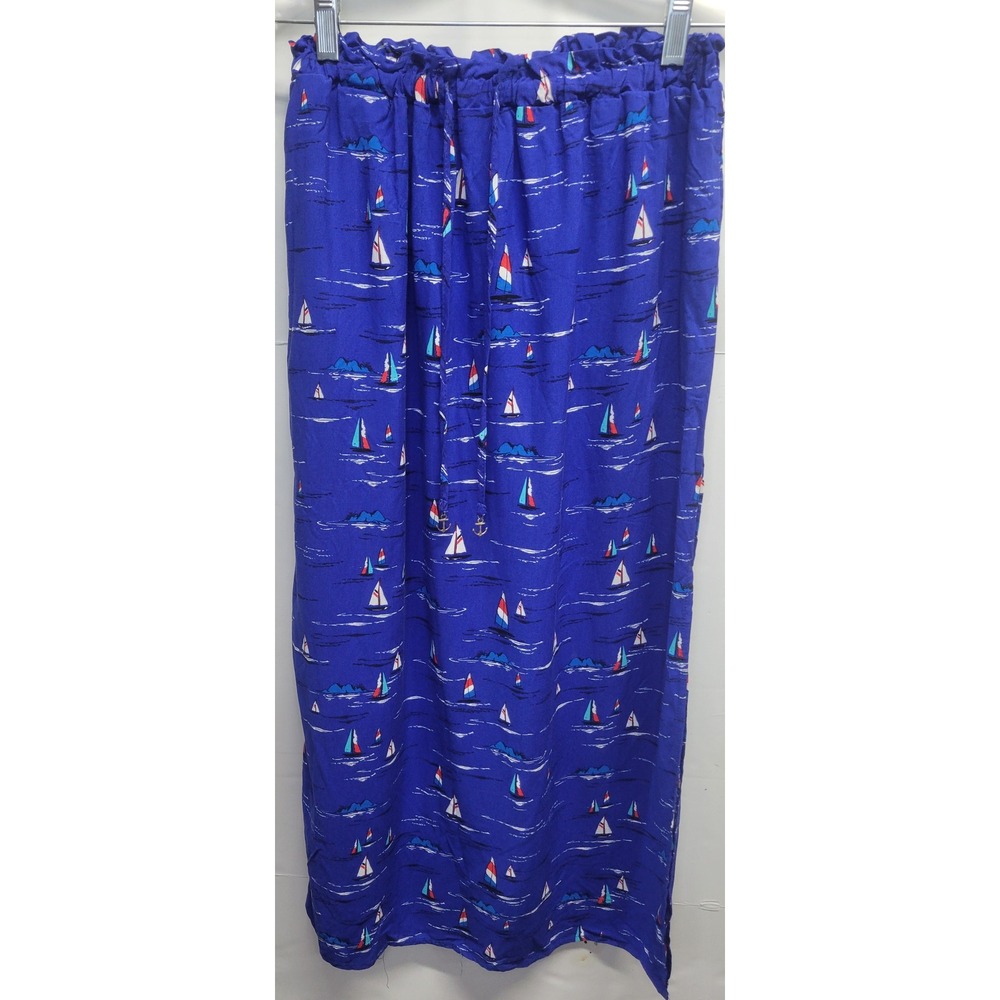 Classic Concepts Sailboat Print Maxi Skirt Small Anchor Drawstring nautical